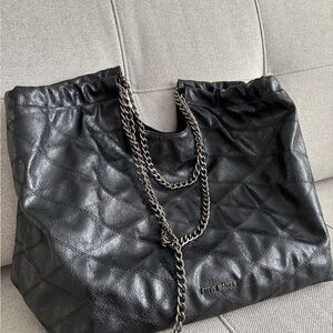 Steve Madden Black Leather Tote with Chain Detail